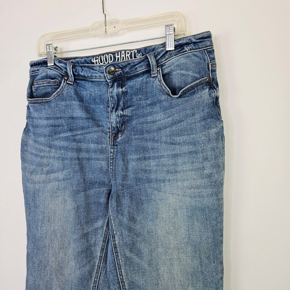 Good Hart High Rise Slit Flare Leg Jeans Size 12 High Rise Boho Hippie Raw Hem - Picture 5 of 13